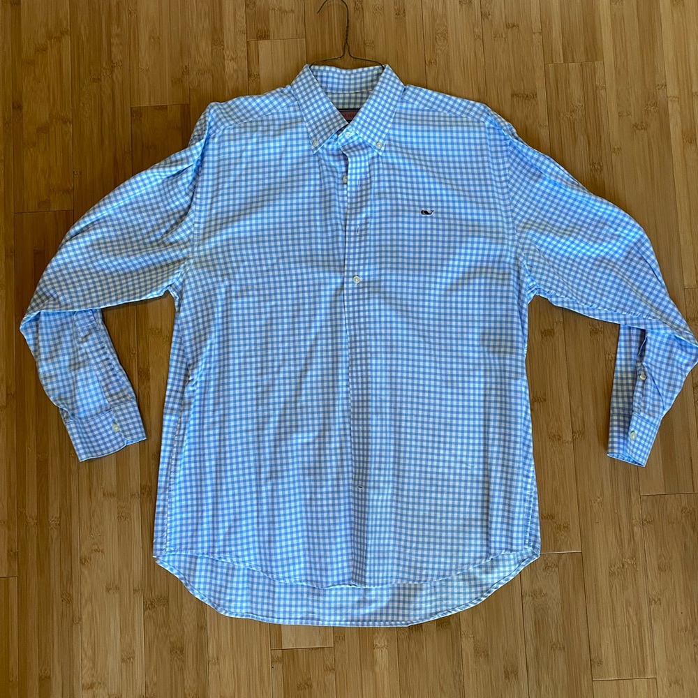 Vineyard Vines Classic Fit Whale Shirt Blue Gingham - Sz L